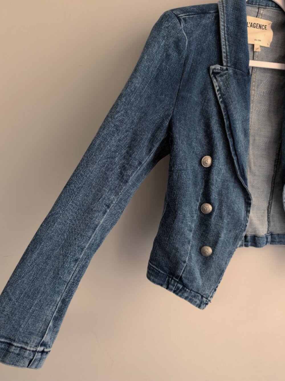 L'Agence Wayne Denim Cropped Blazer Jacket - Picture 11 of 16